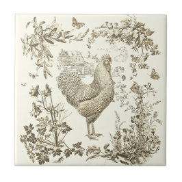 Klassisches Vintages Rooster Beige Blumenschmuck Fliese