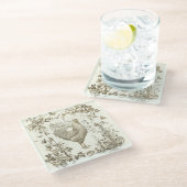 Klassisches Vintages Rooster Beige Blumenschmuck Glasuntersetzer (Schrägansicht)