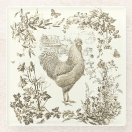 Klassisches Vintages Rooster Beige Blumenschmuck Glasuntersetzer