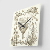 Klassisches Vintages Rooster Beige Blumenschmuck Quadratische Wanduhr (Winkel)
