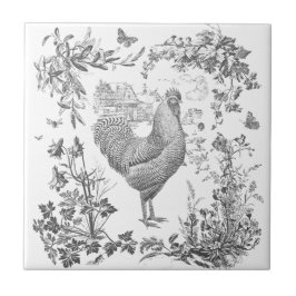 Klassisches Vintages Rooster Gray Floral Toile Fliese