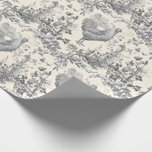 Klassisches Vintages Rooster Gray Floral Toile Geschenkpapier