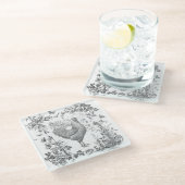 Klassisches Vintages Rooster Gray Floral Toile Glasuntersetzer (Schrägansicht)