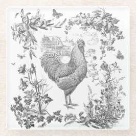 Klassisches Vintages Rooster Gray Floral Toile Glasuntersetzer