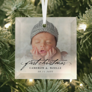Klassisches Vintages Script Baby 1. Weihnachtsgesc Ornament Aus Glas