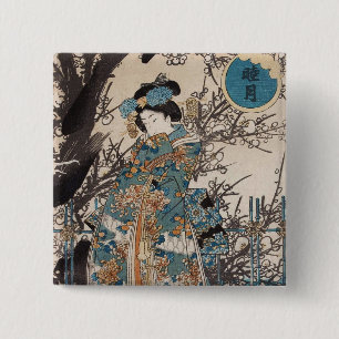 Klassisches Vintages Ukiyo-e japanisches Geisha-Po Button