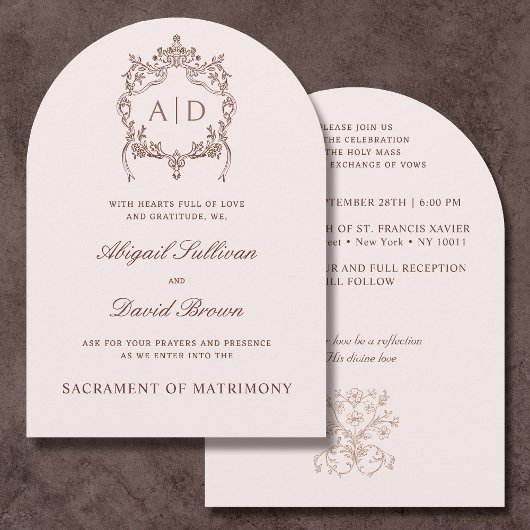 Klassisches Vintages Wappen Katholische Hochzeitse Einladung