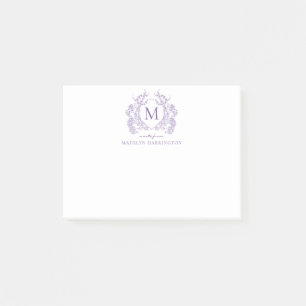 Klassisches violettes florales vintage Wappen-Mono Post-it Klebezettel