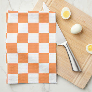 Klassisches visuelles orangefarbenes Schachbrettmu Geschirrtuch