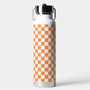 Klassisches visuelles orangefarbenes Schachbrettmu Trinkflasche