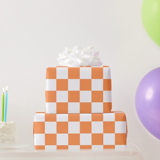 Klassisches visuelles oranges Schachbrettmuster Geschenkpapier
