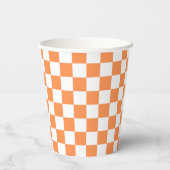 Klassisches visuelles oranges Schachbrettmuster Pappbecher (Rückseite)