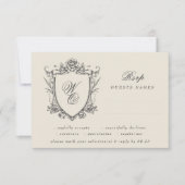 Klassisches Wappen Beige Monogramm Hochzeit RSVP Karte (Vorderseite)