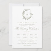 klassisches Wappen Hochzeit Salbei Grün Monogramm Einladung (Vorderseite)