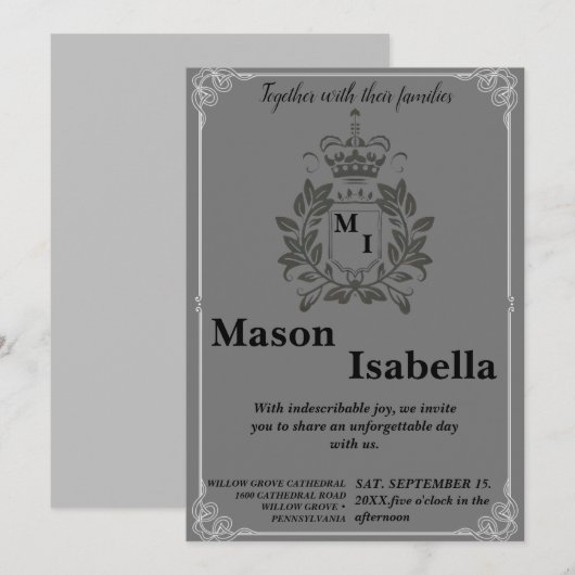 Klassisches Wappen-Monogramm Einladung (Vorne/Hinten)