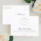 klassisches Wappen Monogramm Foil Save the Date Ankündigungspostkarte