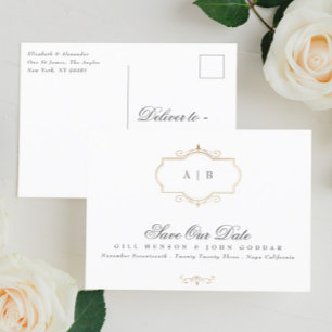 klassisches Wappen Monogramm Foil Save the Date Ankündigungspostkarte