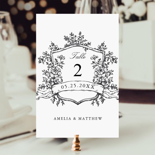 Klassisches Wappen Schwarz & Weiß Hochzeit Tischnummer