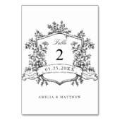 Klassisches Wappen Schwarz & Weiß Hochzeit Tischnummer (Vorderseite)