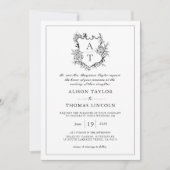 Klassisches Wappen Schwarz-weiß HochzeitQR-Code Einladung (Vorderseite)