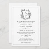 Klassisches Wappen Schwarz-weiß HochzeitQR-Code Einladung (Vorne/Hinten)