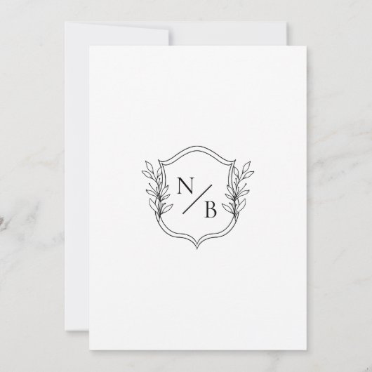 Klassisches Wappen Schwarz-weiß Monogram Wedding Einladung (Rückseite)