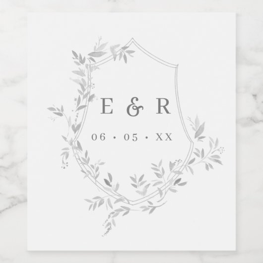 Klassisches Wappen und Blätter Monogramm Weinetike Weinetikett (Einzelnes Label)