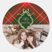 Klassisches Wappen Weihnachten Karierter Urlaub Fo Runder Aufkleber (Vorderseite)