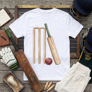 Klassisches Wasserfarb-Kricket-Schläger und -Ball T-Shirt
