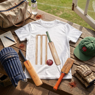 Klassisches Wasserfarb-Kricket-Schläger und -Ball T-Shirt