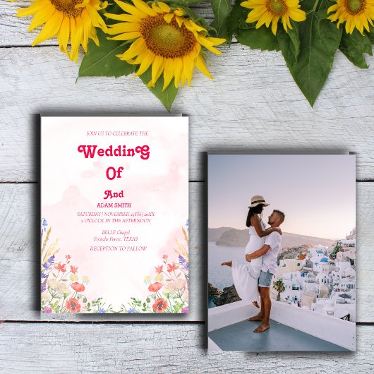 KLASSISCHES WASSERFARBPINK FLORALWEDD EINLADUNG