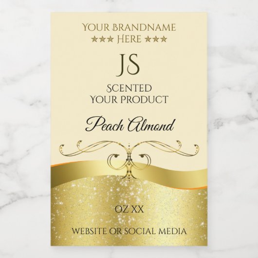 Klassisches Wavy Gold Dekor, helles Peach Monogram Lebensmitteletikett (Einzelnes Label)