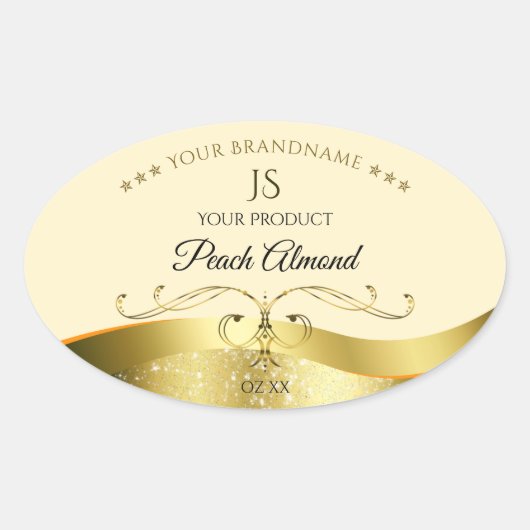 Klassisches Wavy Gold Dekor, helles Peach Monogram Ovaler Aufkleber (Vorderseite)