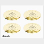 Klassisches Wavy Gold Dekor, helles Peach Monogram Ovaler Aufkleber (Blatt)