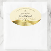 Klassisches Wavy Gold Dekor, helles Peach Monogram Ovaler Aufkleber (Tasche)