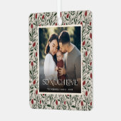 Klassisches Weihnachts-Blumenrahmen-Foto Ornament Aus Metall (Vorderseite links)