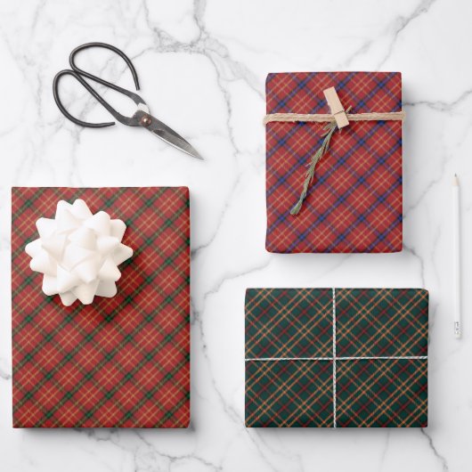 Klassisches Weihnachts-Kariert Tartan Wrapping Pap Geschenkpapier Set (Vorderseite)