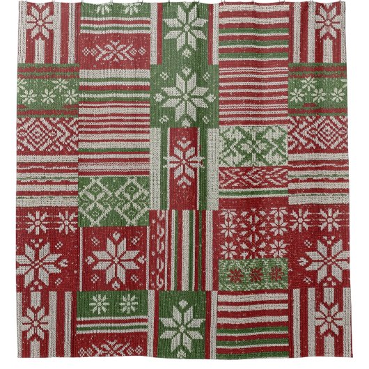 Klassisches Weihnachts-Patchwork-Strickmuster - Ro Duschvorhang (Vorderseite)