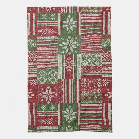 Klassisches Weihnachts-Patchwork-Strickmuster - Ro Geschirrtuch (Vertikal)