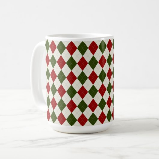 Klassisches Weihnachts-Raute-Muster Kaffeetasse (Vorderseite Links)