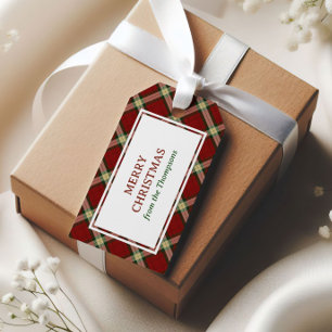 Klassisches Weihnachts-Rot-Grün-Kariert Geschenkanhänger