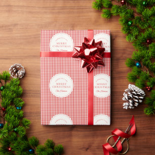 Klassisches Weihnachts-Rotkariertes Kreis-Emblem Geschenkpapier
