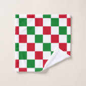 Klassisches Weihnachts-Schachbrettmuster Badhandtuch Set (Waschlappen)