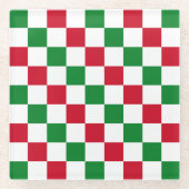 Klassisches Weihnachts-Schachbrettmuster Glasuntersetzer (Vorderseite)