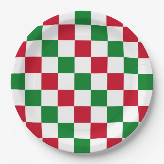 Klassisches Weihnachts-Schachbrettmuster Pappteller (Vorderseite)