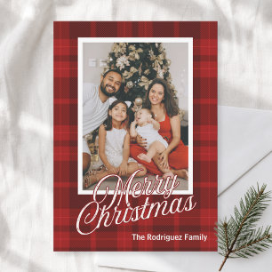 Klassisches Weihnachts-Tartan-Karo-Familienfoto Feiertagskarte