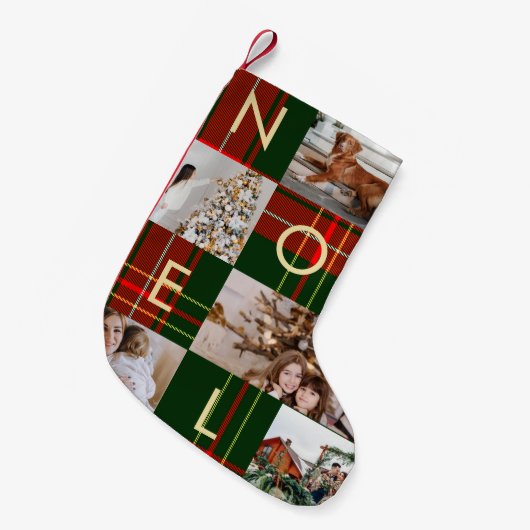 Klassisches Weihnachts-Weihnachten Kariert Foto Co Kleiner Weihnachtsstrumpf (Vorderansicht (hängend))