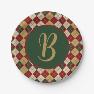 Klassisches Weihnachts-/Winter-Argyle-Muster Pappteller
