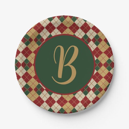 Klassisches Weihnachts-/Winter-Argyle-Muster Pappteller (Vorderseite)