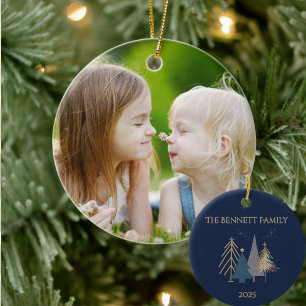 Klassisches Weihnachtsbaum-Familienfoto benannt Keramik Ornament